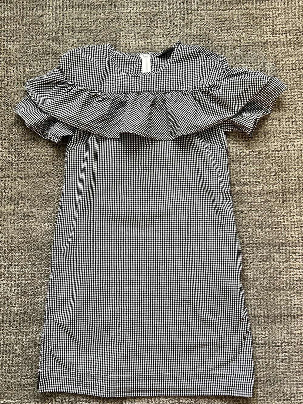 J. Crew Black and White Gingham Ruffle Shoulder Mini Dress